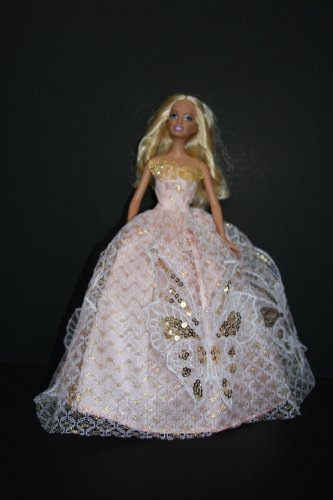Orange & White Ball Gown with Gold Sequins Made to Fit the Barbie Doll