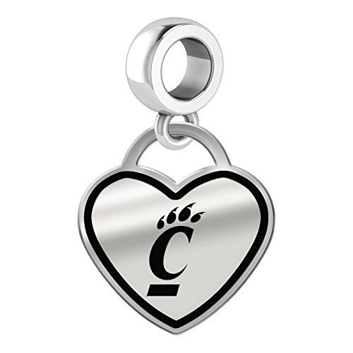 Cincinnati Bearcats Border Heart Dangle Charm Fits All Beaded Charm Bracelets