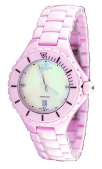 Oniss #ON8011-L4 Women's Pink Ceramic Sapphire Crystal Watch