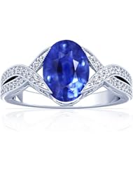 18K White Gold Oval Cut Blue Sapphire Fana Designer Ring