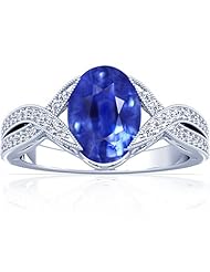 14K White Gold Oval Cut Blue Sapphire Fana Designer Ring