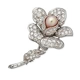 C. 1970 7 X 12mm Cultured Pearl, 3.60ct t.w. Diamond Floral Brooch