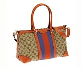 (グッチ) GUCCI GGキャンバス レザー リボンライン ハンドバッグ オレンジ×ベージュ [並行輸...