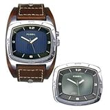 Fossil Men's AM3695 Cuff Kaleido Leather Strap Blue Mirror Dial Watch