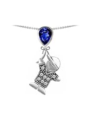 Original Star K (tm) Little Boy Holding a Balloon Mother Birthstone Created Sapphire Pendant in .925 Sterling Silver