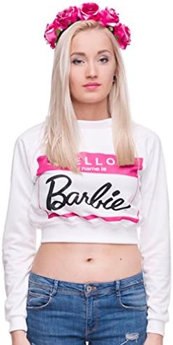 Women White Pullover I am Barbie Printed Long Sleeve Crop Top