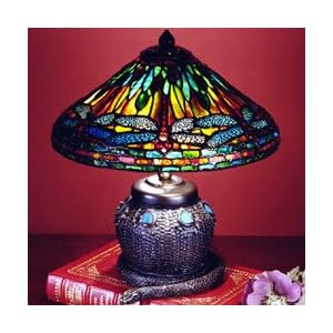 Dale Tiffany 101205 Dragonfly Mini Table Lamp, Antique Bronze and Art Glass Shade