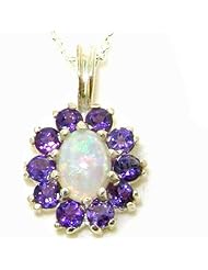 Luxury Ladies Solid White 9K Gold Ornate Vibrant Natural Opal & Amethyst Marquise Pendant Necklace - Ideal for Christmas, Birthday, Anniversary or Mothers Day Gift