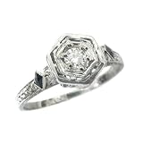 18K White Gold Antique Diamond and Sapphire Engagement Ring, circa 1930s