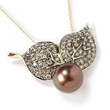 14K Gold Chocolate South Sea Cultured Pearl & Diamond Pendant w/ Chain