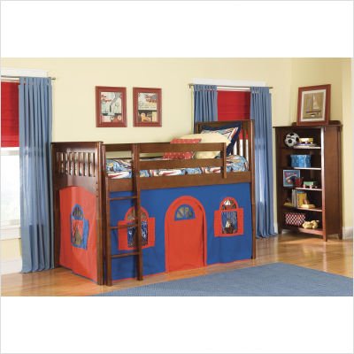 Mission Low Loft Tent Bed in Cherry with Bottom Tent Configuration: Low Loft Bed with Bottom Curtain and Slide
