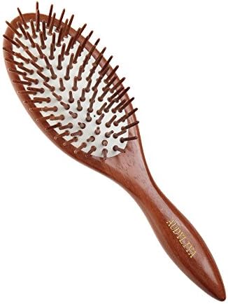 AUDYLIYA No Static Natural Red Sandalwood Hair Brush - Detangling Massage Hair Comb - Wooden Bristle Cushioned Organic Hairbrush