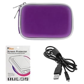 GTMax Purple Zipper Pouch Case + Data Cable Cord + LCD Screen Protector for Nikon COOLPIX S4100, S3100, S6100, L24, S6200, S6300, S4300, S3300; Olympus VR-310, VG-140, VG-120, VR-350