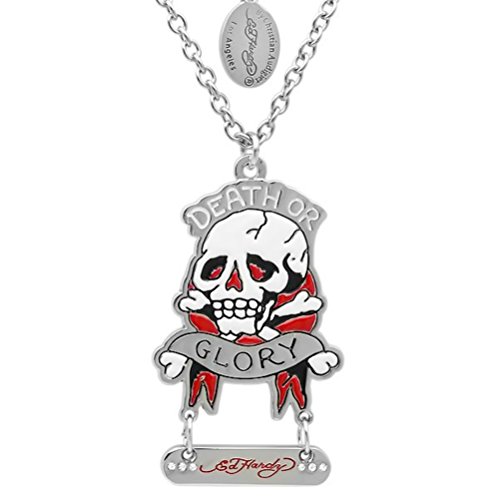 Men's Ed Hardy Death or Glory Skull and Cross Bones Necklace on a 24 inch Chain