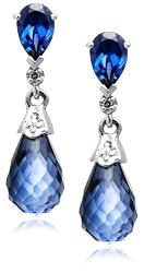 10k White Gold Lab-Created Ceylon Sapphire and Diamond Earrings (.02 cttw, H-I Color, I2-I3 Clarity)