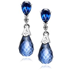 10k White Gold Lab Created Ceylon Sapphire and Diamond Earrings