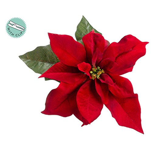 9" Silk Velvet Poinsettia Clip-On Flower -Red (pack of 12)