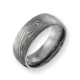 Titanium 8mm Woodgrain Satin and Polished Comfort Fit Wedding Band Ring (SIZE 6-15 )