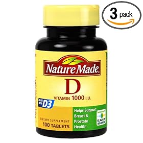 Nature Made Maximum Strength Vitamin D Supplement Tablets for Breast & Prostate Health, 1000 I.U., 100-Count Bottles (Pack of 3)