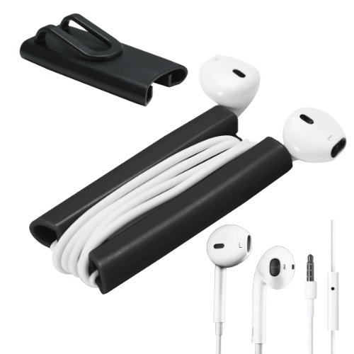 2in1 Rasfox Earphone Headset EarBud with Mic + Rasfox EarBuddy --- Ultimate Cord Winder with Clip for iPhone 3G 3GS 4 4S 5 5C 5S, iPod Touch, Nano, Classic, Shuffle , Samsung Galaxy S2 S3 S III S4 mini Note 2 3 Nexus Acer, HTC one, LG G2, Moto X and More (Black)