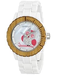 Sprout Womens ST/6507MPWT Owl Dial White Corn Resin Swarovski Elements Bracelet Watch