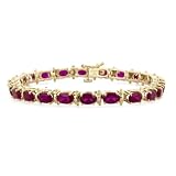 10k Yellow Gold Oval Cut Lab-Created Ruby Bracelet, 7"