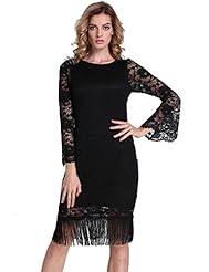 Bell Sleeves Knee Length Lace Floral Print Shift Midi Dress 