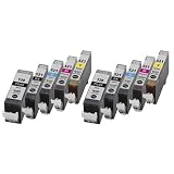 Produkt-Bild: 10er Set Druckerpatronen incl. Chips und F&uuml;llstandanzeige f&uuml;r Canon  19ml & farbig 9ml, kompatibel zu PGI-520bk / CLI-521bk / CLI-521c / CLI-521m / CLI-521y