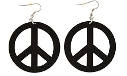 Large Peace Sign Earrings - Round Coconut 2 Inch Diameter - Dark Brown