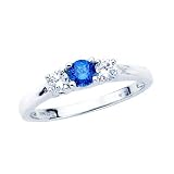 3 Diamond Anniversary Ring 1/2 ct. in 14K White Gold with Blue Center Diamond