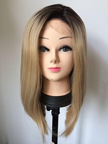 Arimika Ombre Blonde Short Bob Heat Safe Synthetic Lace Front Wig For Women Dark Brown Roorts Nice Bob Cutting Medium Brown lace Side Part