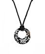 Necklace - N435 - Open Round Murano Glass ~ Black and White hung on Triple Strand Twisted Black Satin / Silk Cord + 2" Extension Chain (17")