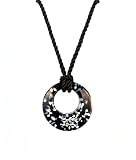 Necklace - N435 - Open Round Murano Glass ~ Black and White hung on Triple Strand Twisted Black Satin / Silk Cord + 2 Extension Chain (17)