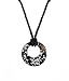 Necklace - N435 - Open Round Murano Glass ~ Black and White hung on Triple Strand Twisted Black Satin / Silk Cord + 2" Extension Chain (17")