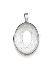 Sterling Silver 19mm Polished And Brushed Leaves Oval Locket