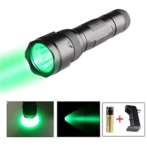 Green Light , 2 Mode 200 lumens CREE LED Flashlight Flash light , Waterproof Mini Torch for Hunting Tenting Hiking Camping Fishing , Including Rechargeable 18650 Battery , AC Charger