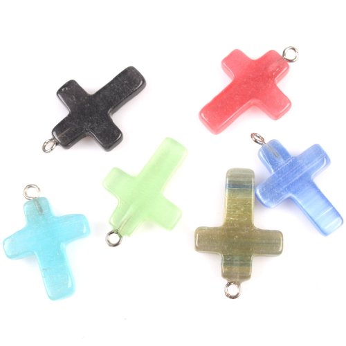 20x Mixed Color Lampwork Glass Crosses Charms Findings Fit Jewelry Making