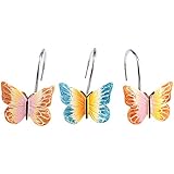 AGPtek 12PCS Home Fashions Butterfly Anti Rust Decorative Resin Hooks for Bathroom Shower Curtain ,Bedroom,Living room Curtain