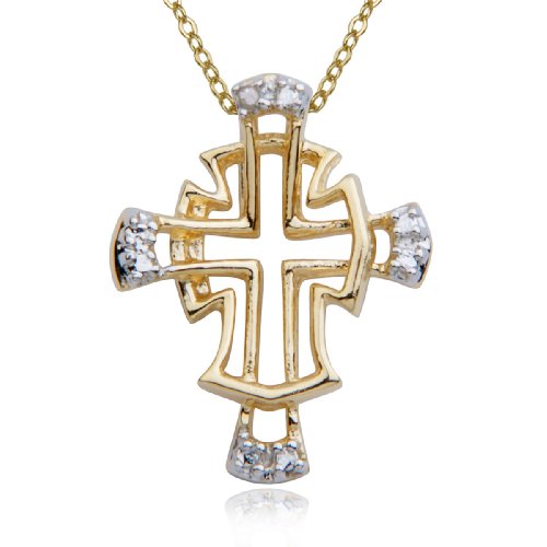 18k Yellow Gold Plated Sterling Silver Diamond Accent Cross Pendant, 18