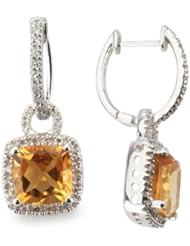 14k Gold, Square, Diamond Earring, with Citrine Stone. With .35 Cttw of Diamonds (G-H Color, SI1-SI2 Clarity)