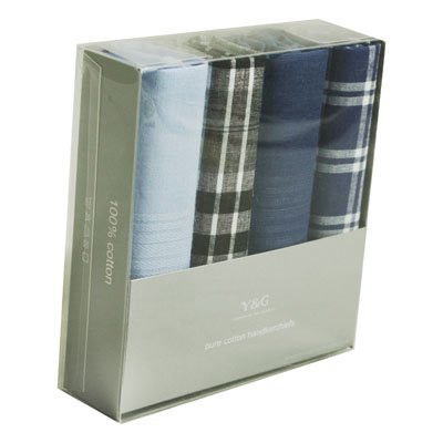 Set of 4 Hankies Set for Men with Gift Box Black, Blue Mh1003