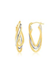 14K Two Tone Gold Triple Twist Oval Hoop Style Earrings