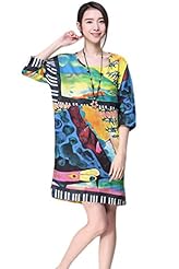 Linen Summer Elbow Length Sleeves  Dress