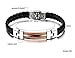 Mens Black Weave Leather Bracelet,Copper Cable Inlay,Bangle,Stainless Steel Buckle