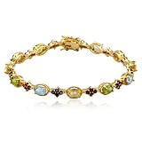 18k Gold Plated Sterling Silver Genuine Multi-Gemstone Bracelet