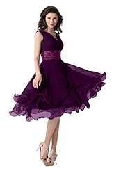 V-neck Chiffon Cocktail Short Vintage Bridesmaid Dress/Prom Dress/Party Dress 