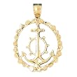 14K Yellow Gold Anchor With Ship's Wheel Pendant - 4.5 grams