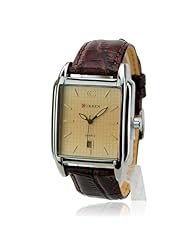 Elegant CURREN Square Dial Genuine Leather Band Quartz Movement Wrist Watch with Water Resistance and Stainless Steel Back-Golden