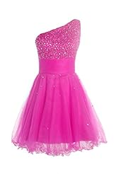 Plus Size A-line Cocktail Short Tulle Lace Sequined Beaded Backless Crystal One Shoulder Sleeveless Homecoming Dress/Prom Dress 