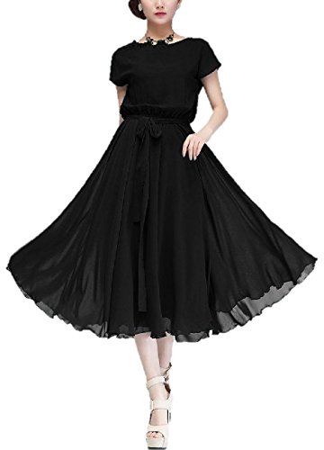 シャンディニー(Chandeny) エレガント ！ 欧風 シフォン ロング マキシ ワンピース ドレス 結婚式 パーティ 二次会 に ！ / 大人 レディース ファッション / グリーン   ブラック / S M L XL 大きい サイズ あります！